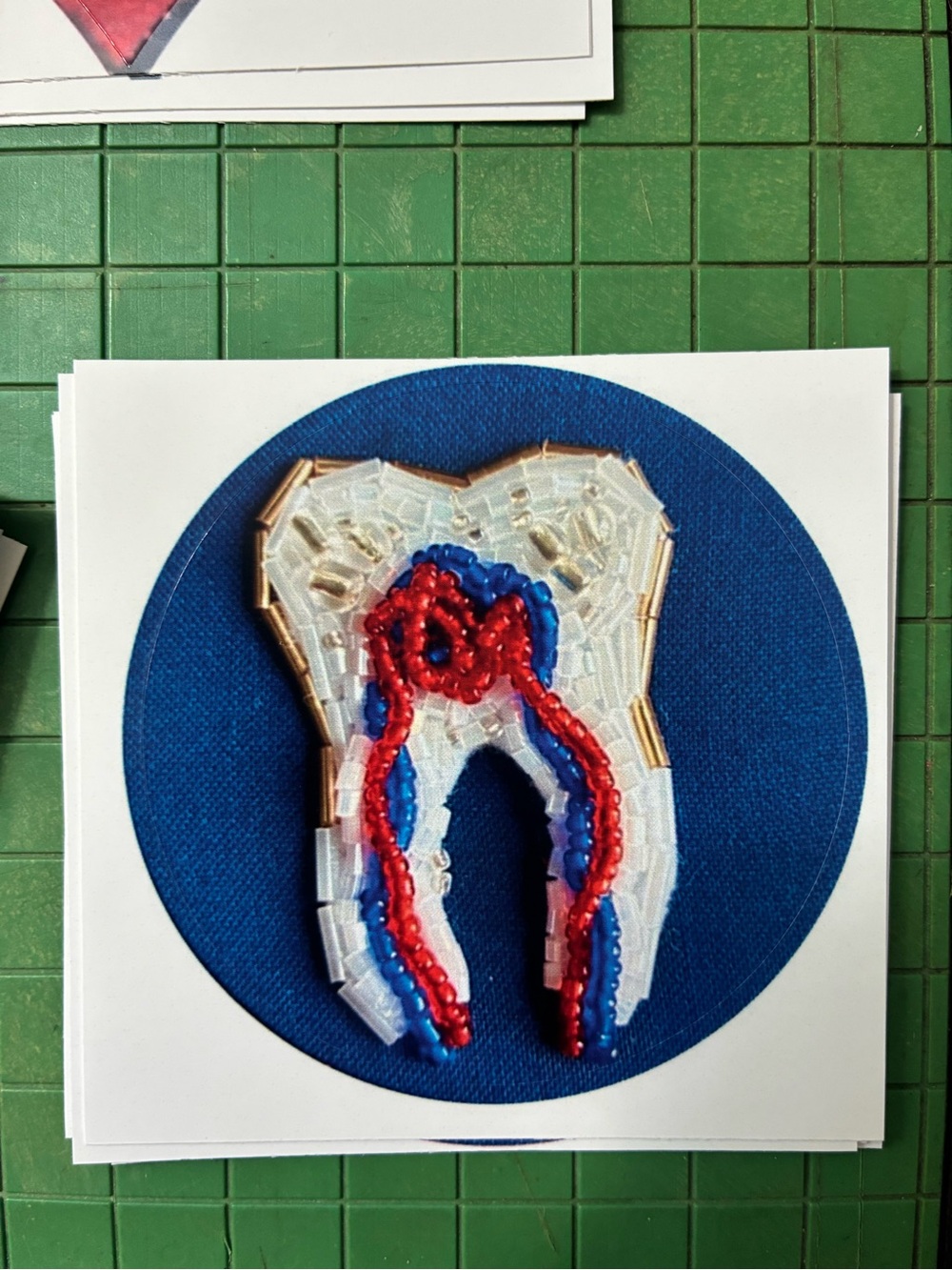 Tooth Sticker Embroidery Print Seed Beaded Tooth Art Patch on Navy